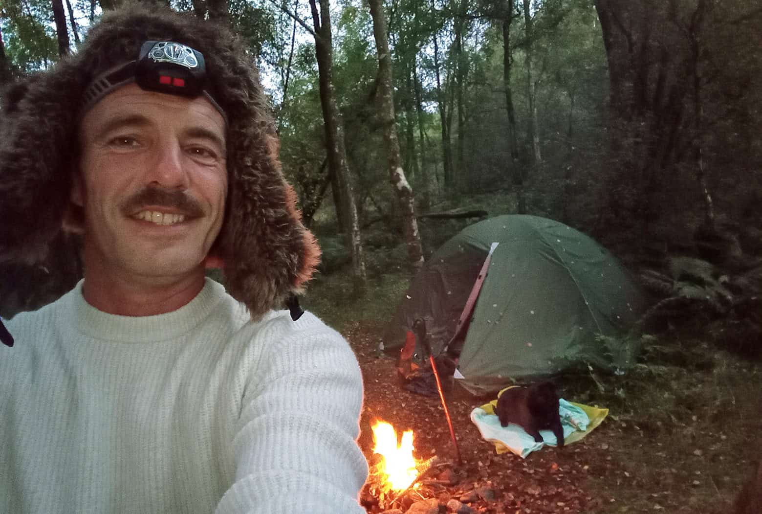 James and Rocky the Pug Camping